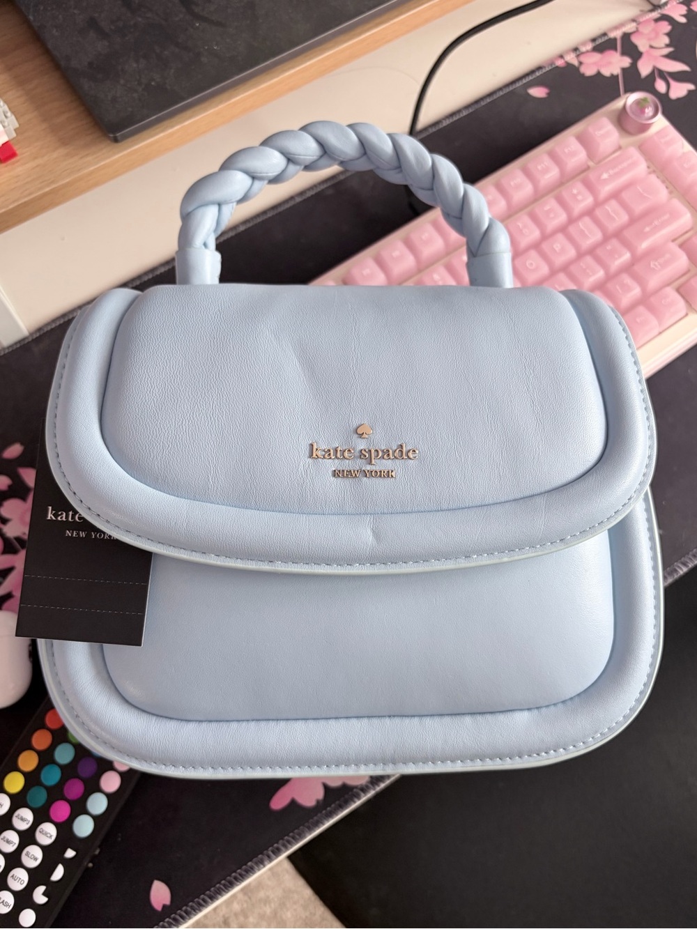 kate spade Light Blue Braided-Handle Mini Top-Handle Bag